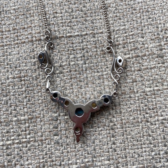 Sterling Silver Necklace with Turquoise and yellow Quartz - Picture 4 of 5